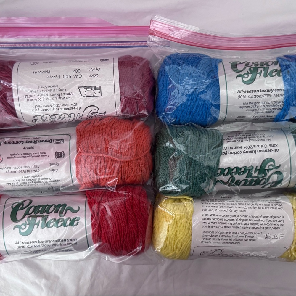 Yarn lot Brown Sheep Cotton Fleece six skeins rainbow cotton wool blend